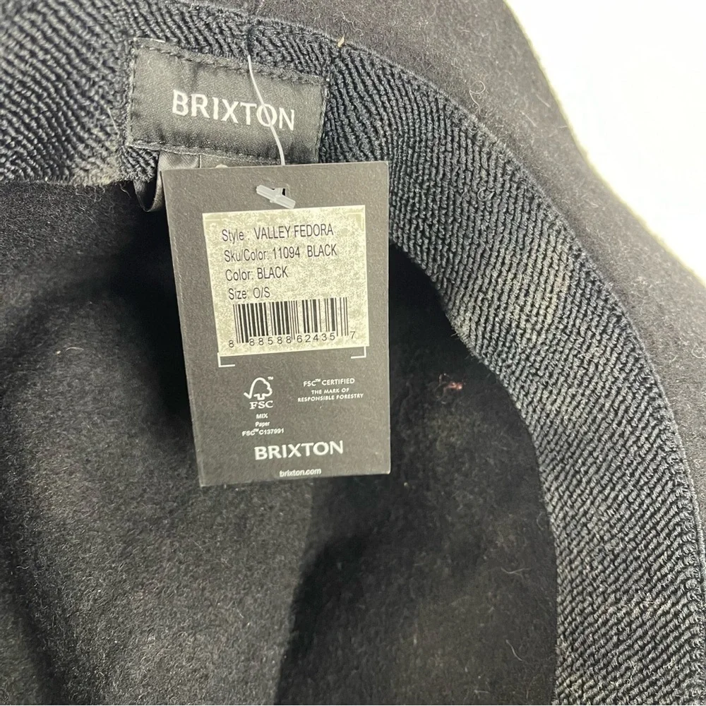 NEW Brixton Valley Fedora Hat Black Felt Wool One Size